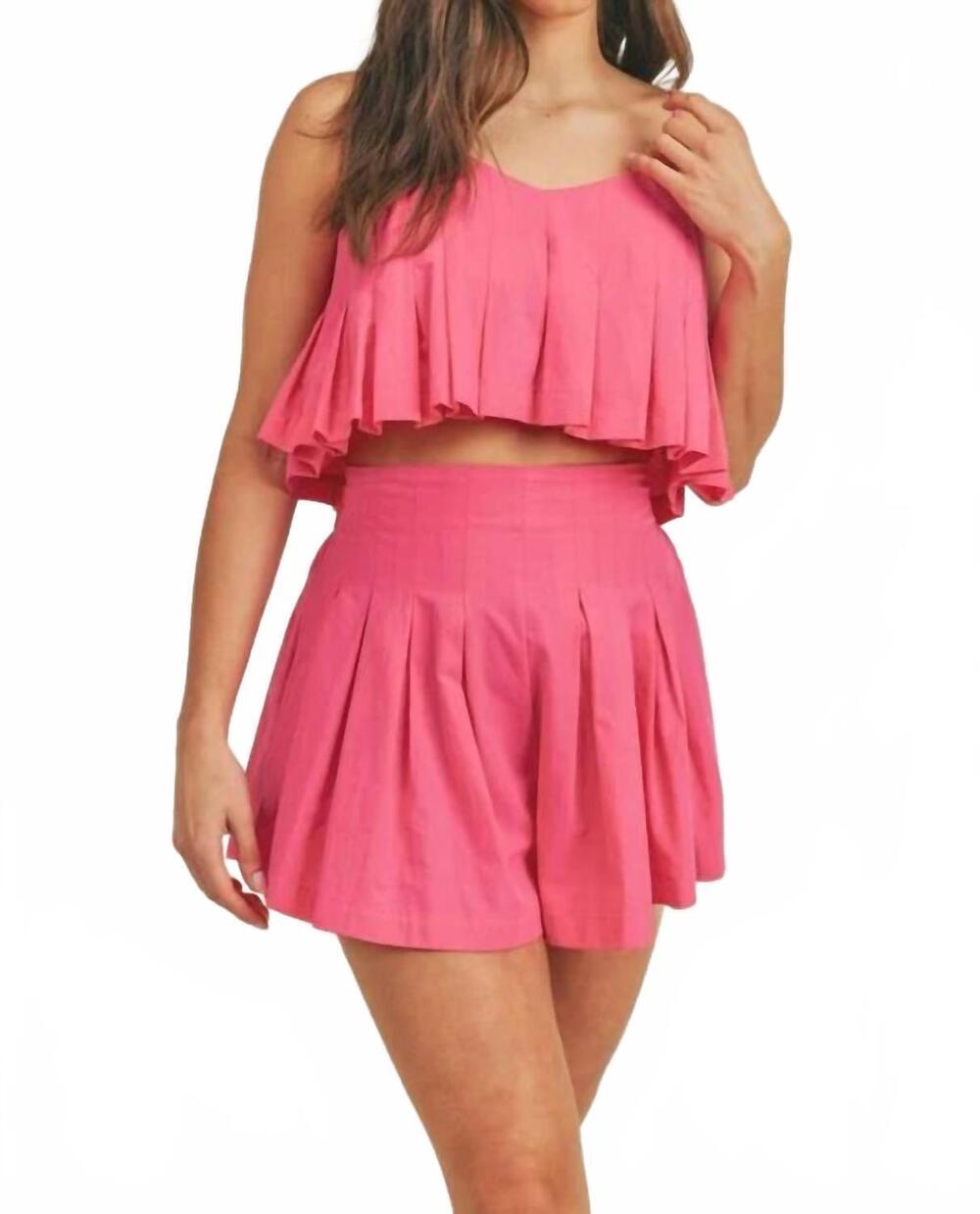 NEW &MERCI pleated crop cami and pleated shorts set in hot pink